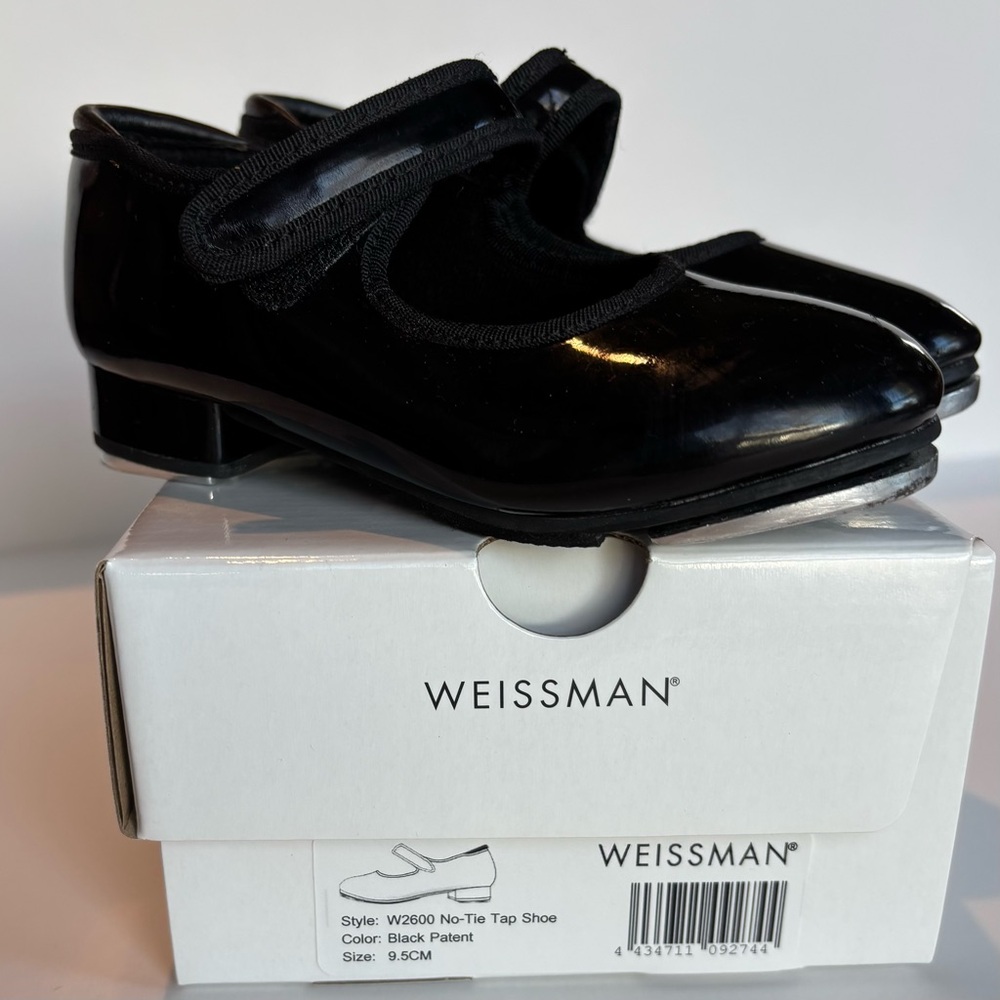 Weissman No Tie Black Patent Leather Tap Shoes Toddler Size 9.5CM
